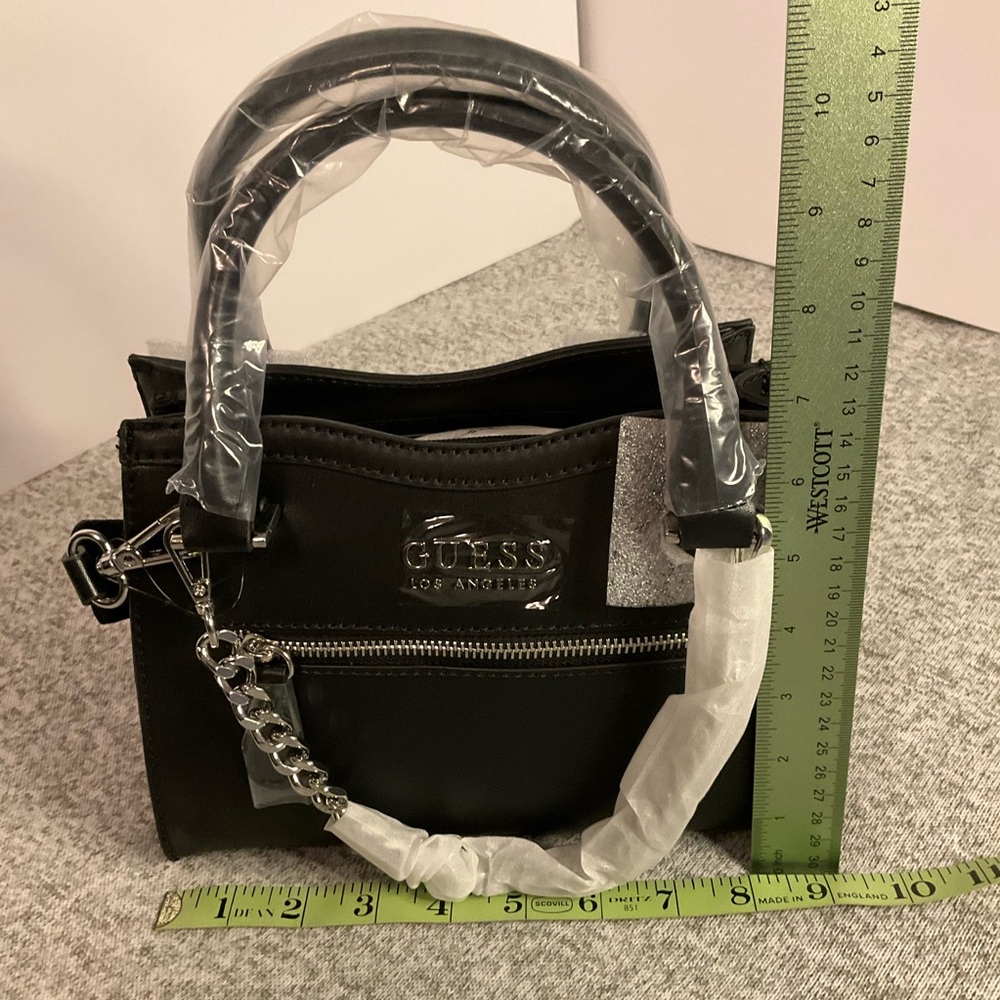 GUESS Factory Ocata Mini Satchel Black handbag Crossbody 
w/ Silver Chain *NWT* - Picture 4 of 11